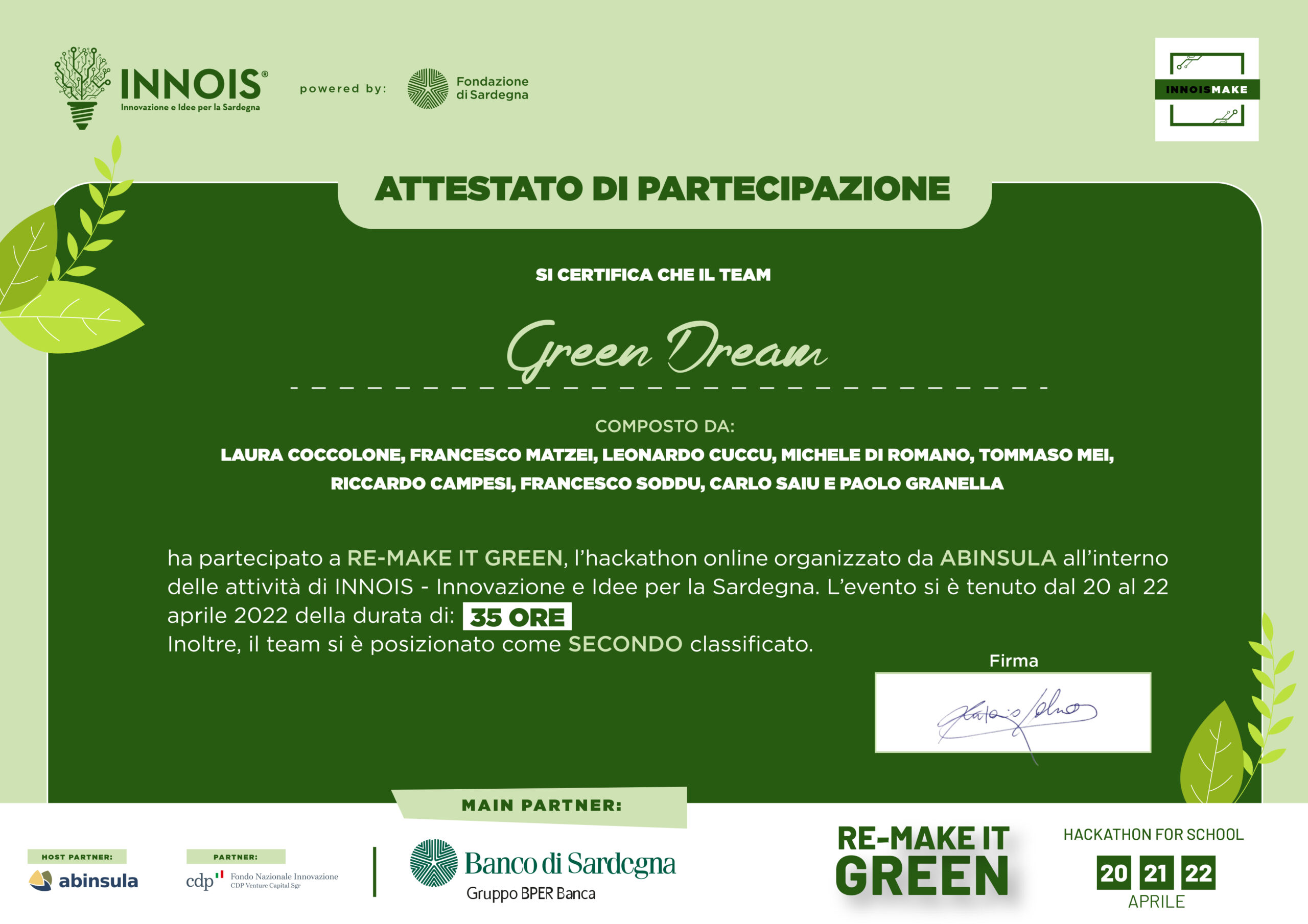 Attestato_team_GREEN DREAM